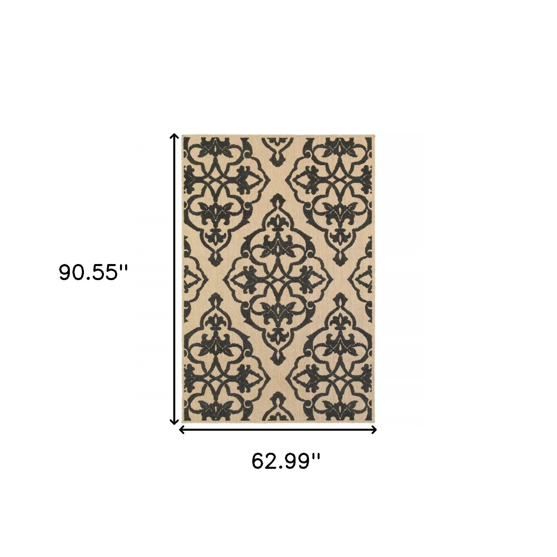 5' X 8' Beige and Black Medallion Stain Resistant Indoor Outdoor Area Rug Homeroots Outdoor