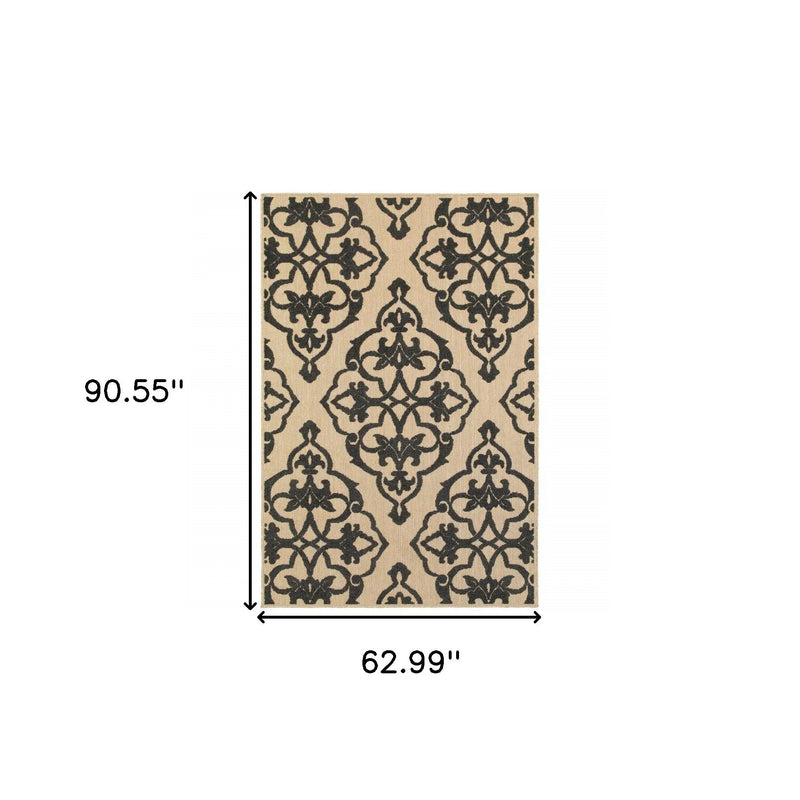 5' X 8' Beige and Black Medallion Stain Resistant Indoor Outdoor Area Rug Homeroots Outdoor