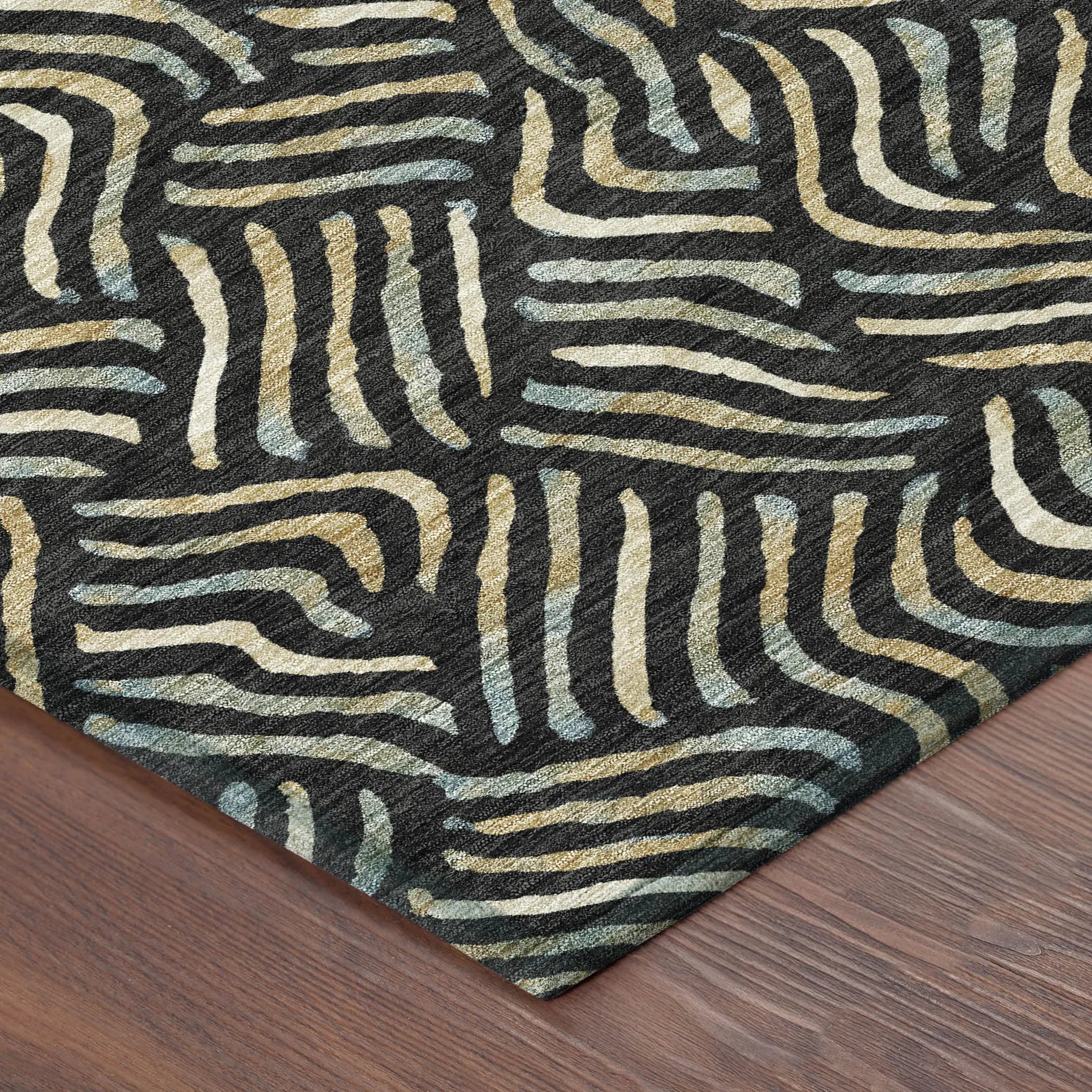 5' X 8' Black And Beige Abstract Washable Indoor Outdoor Area Rug Homeroots Outdoor
