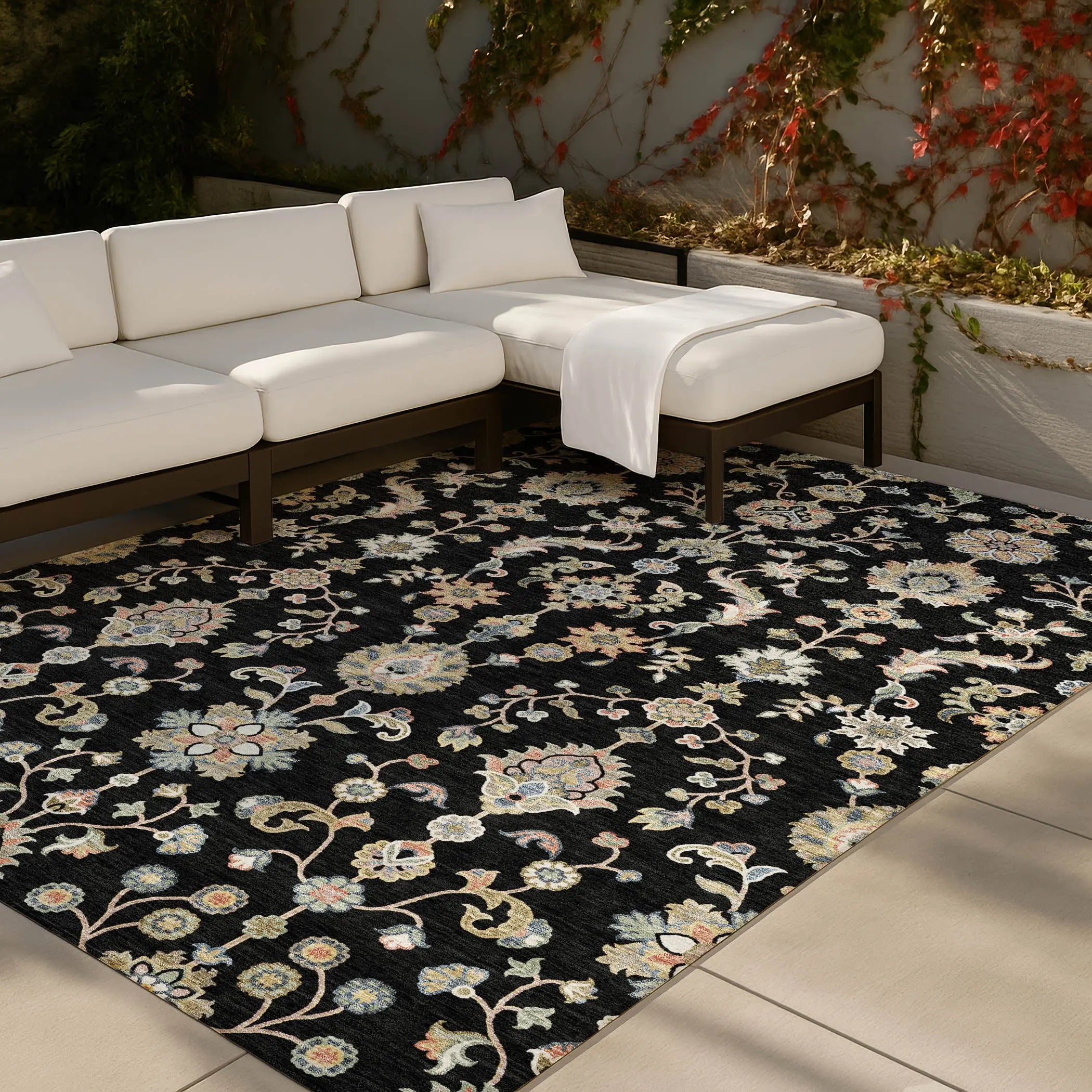 5' X 8' Black And Beige Abstract Washable Indoor Outdoor Area Rug Homeroots Outdoor