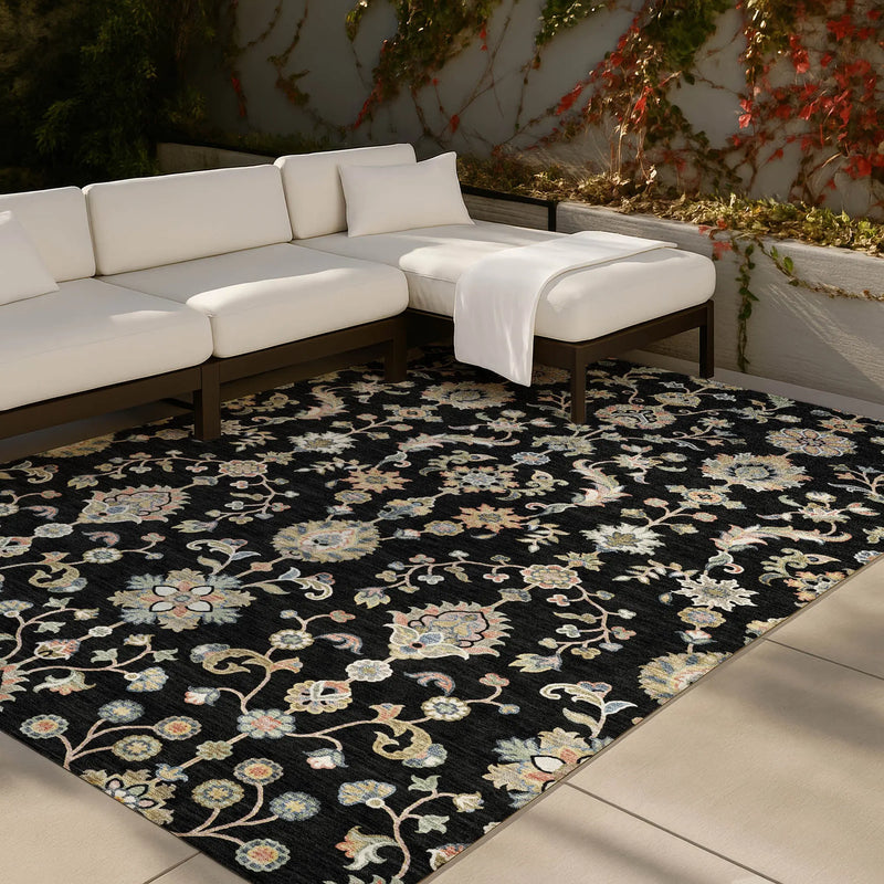 5' X 8' Black And Beige Abstract Washable Indoor Outdoor Area Rug Homeroots Outdoor