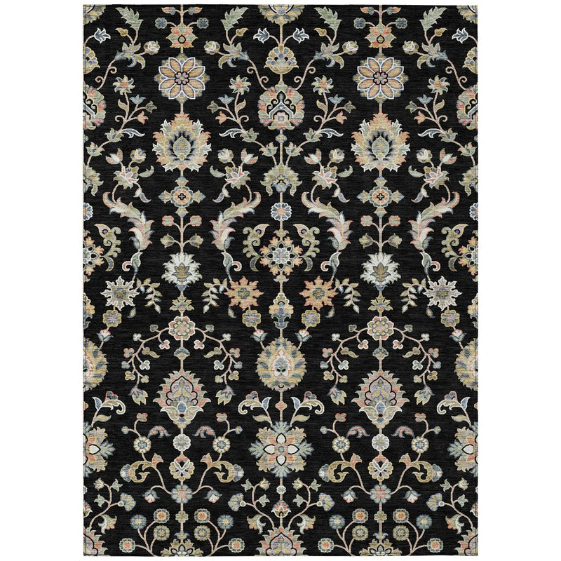 5' X 8' Black And Beige Abstract Washable Indoor Outdoor Area Rug Homeroots Outdoor