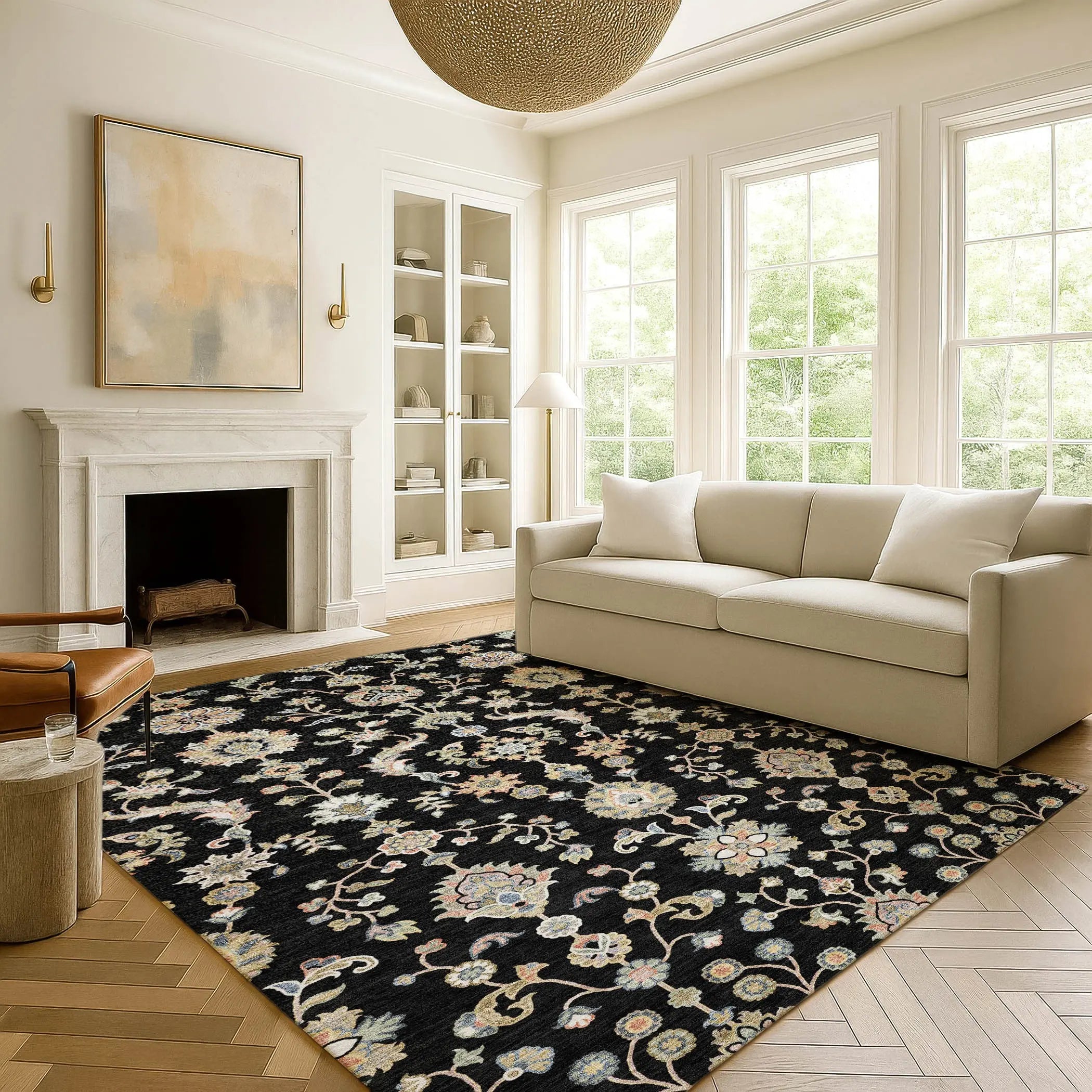 5' X 8' Black And Beige Abstract Washable Indoor Outdoor Area Rug Homeroots Outdoor