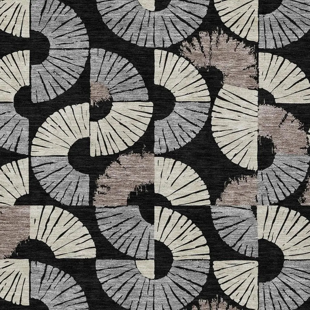 5' X 8' Black And Beige Geometric Washable Indoor Outdoor Area Rug Homeroots Outdoor