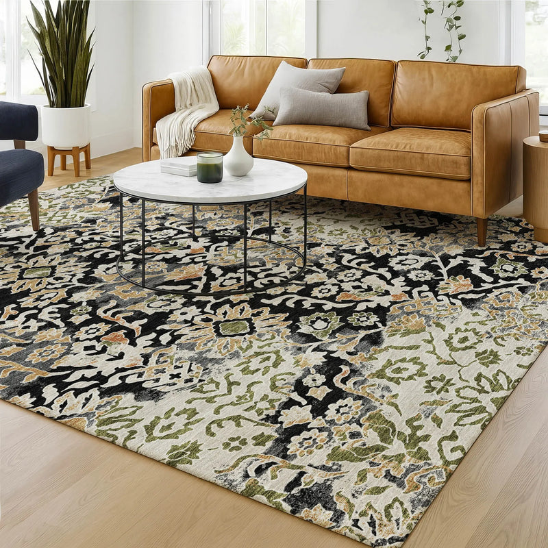 5' X 8' Black And Beige Geometric Washable Indoor Outdoor Area Rug Homeroots Outdoor