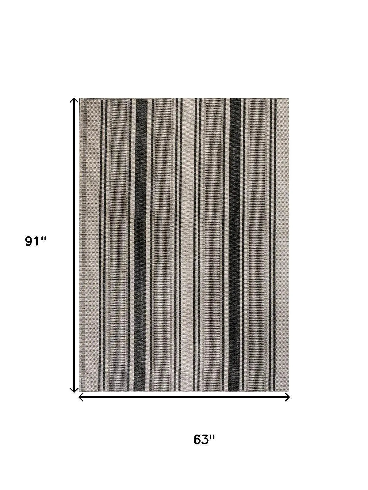 5' X 8' Black And Beige Striped Indoor Outdoor Area Rug Homeroots Outdoor