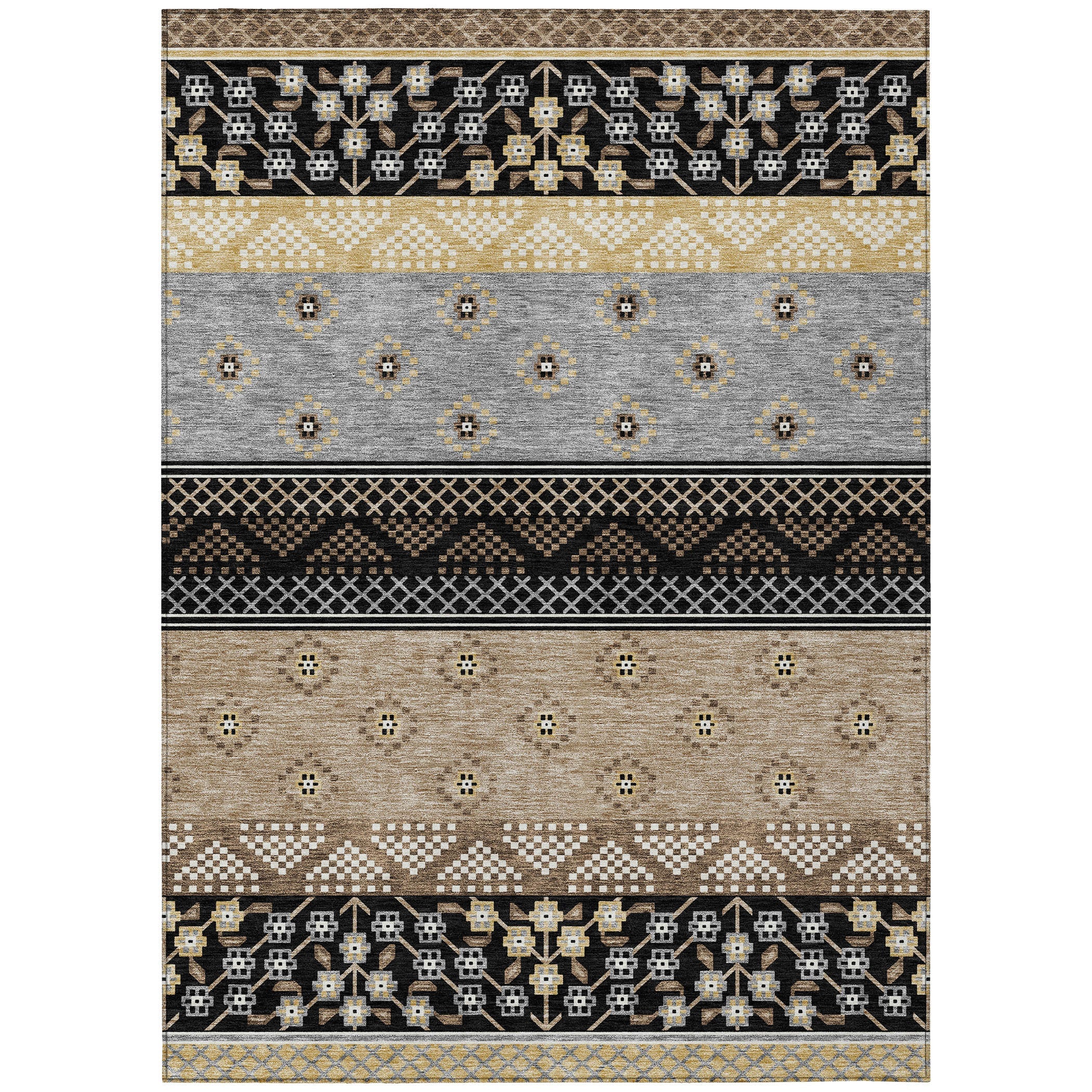5' X 8' Black And Beige Striped Washable Indoor Outdoor Area Rug Homeroots Outdoor