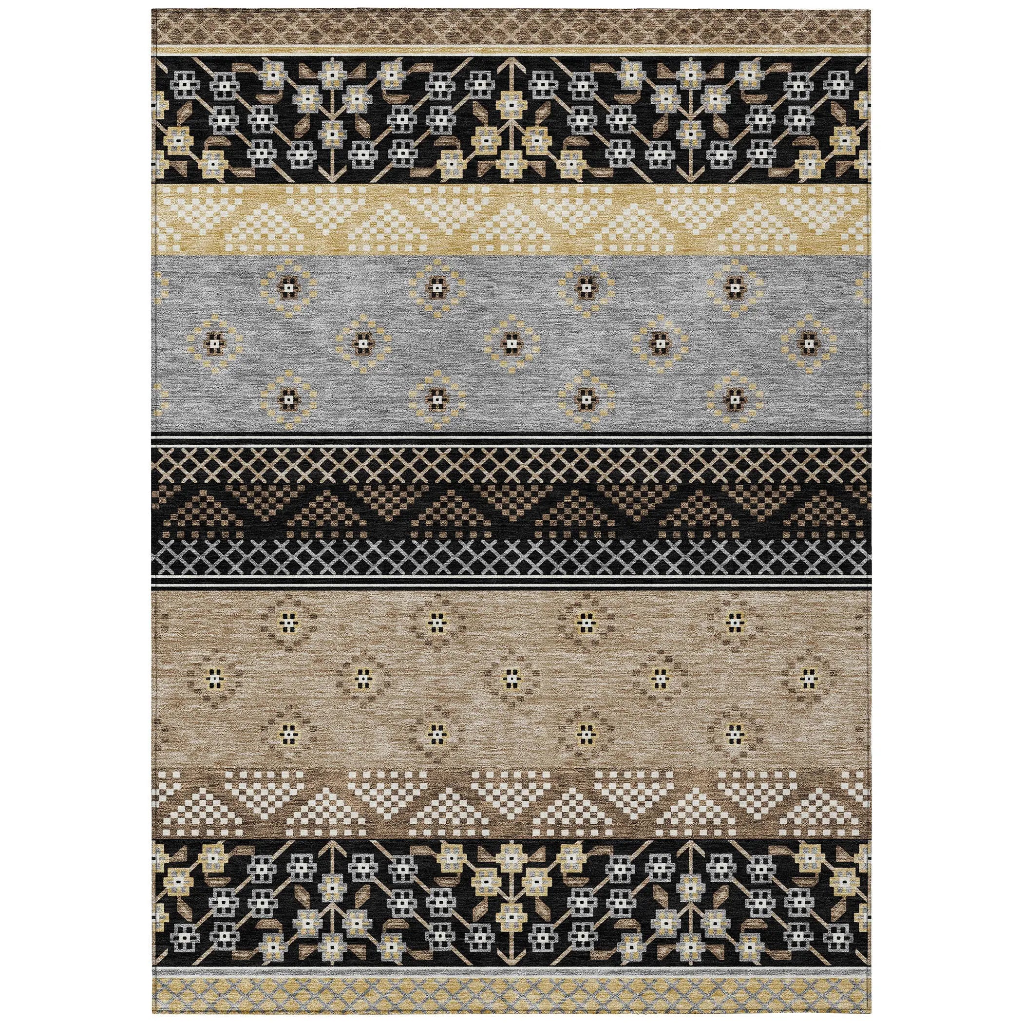 5' X 8' Black And Beige Striped Washable Indoor Outdoor Area Rug Homeroots Outdoor