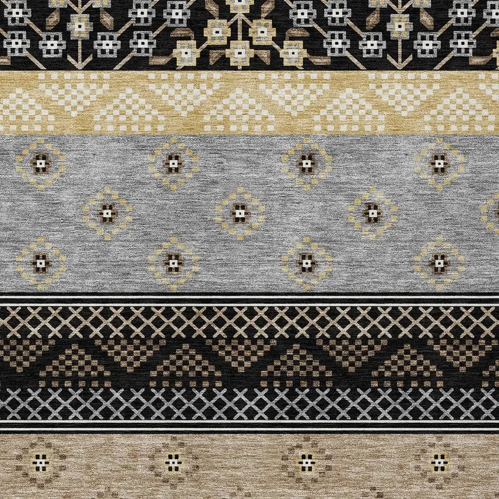 5' X 8' Black And Beige Striped Washable Indoor Outdoor Area Rug Homeroots Outdoor