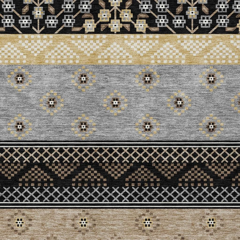 5' X 8' Black And Beige Striped Washable Indoor Outdoor Area Rug Homeroots Outdoor