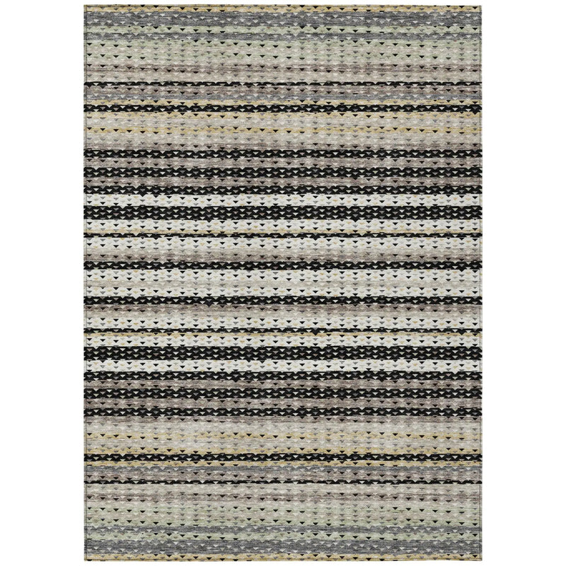 5' X 8' Black And Beige Striped Washable Indoor Outdoor Area Rug Homeroots Outdoor