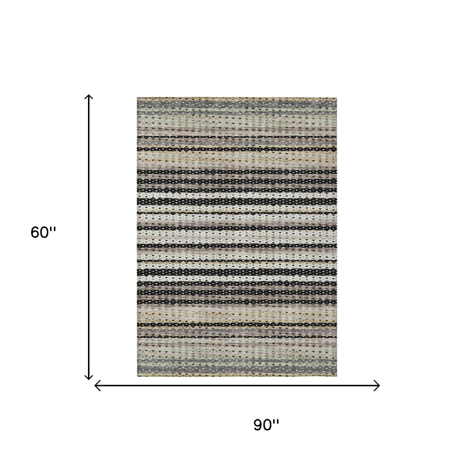 5' X 8' Black And Beige Striped Washable Indoor Outdoor Area Rug Homeroots Outdoor