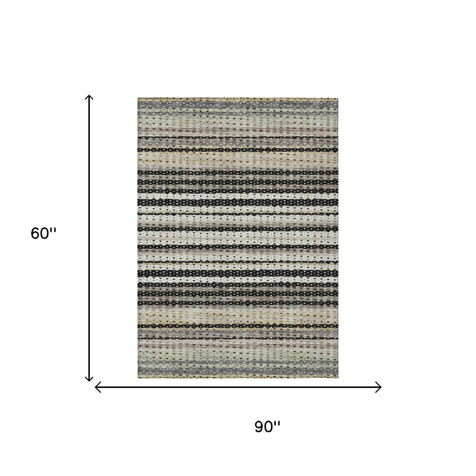 5' X 8' Black And Beige Striped Washable Indoor Outdoor Area Rug Homeroots Outdoor