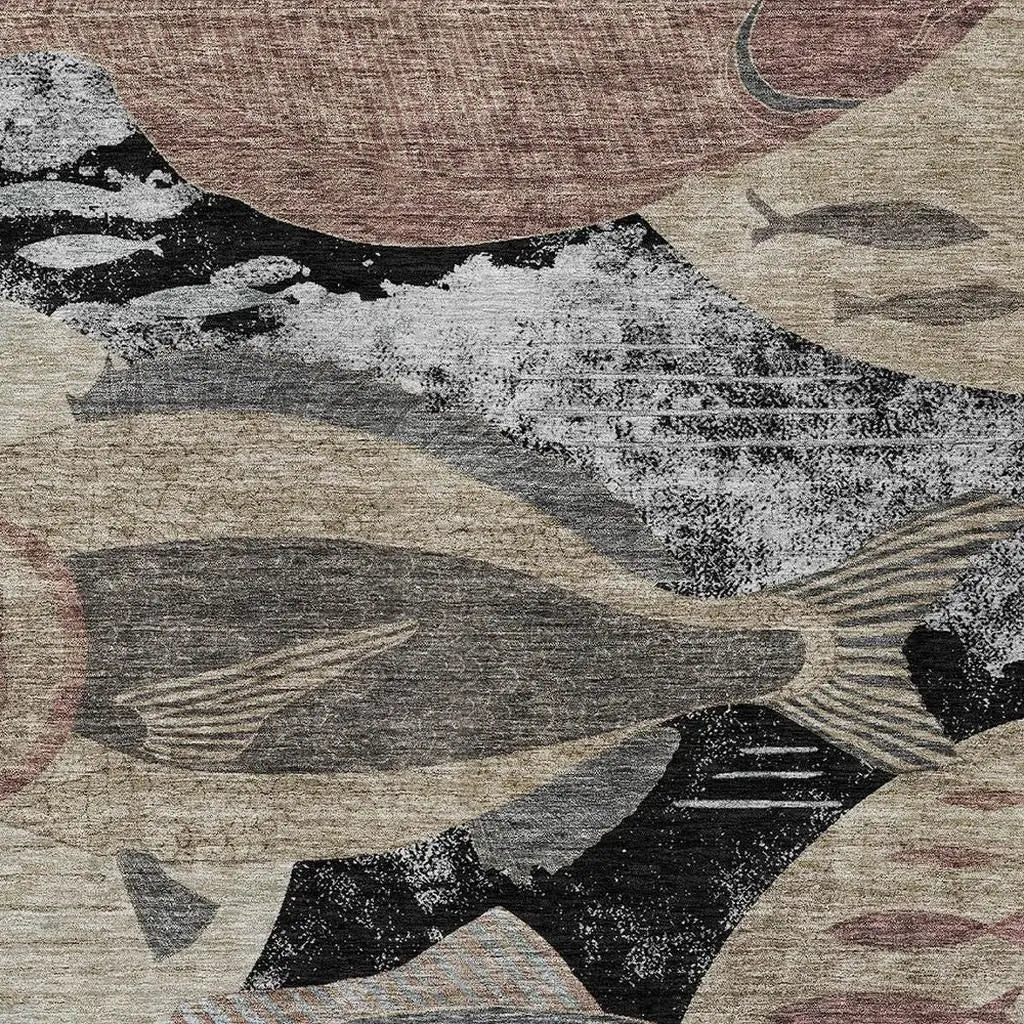 5' X 8' Black And Beige Tropical Fish Washable Indoor Outdoor Area Rug Homeroots Outdoor