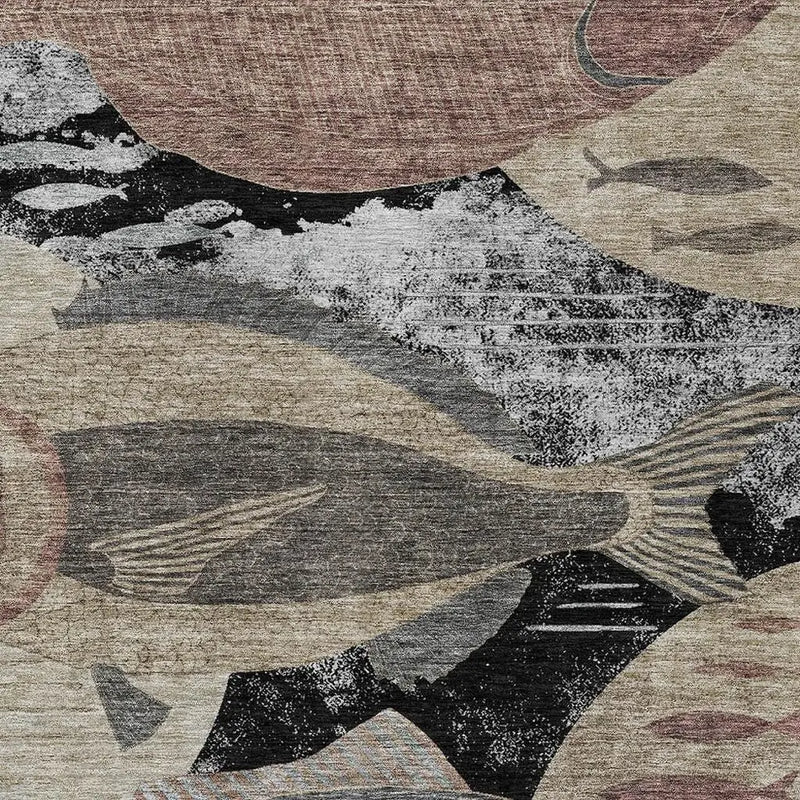5' X 8' Black And Beige Tropical Fish Washable Indoor Outdoor Area Rug Homeroots Outdoor