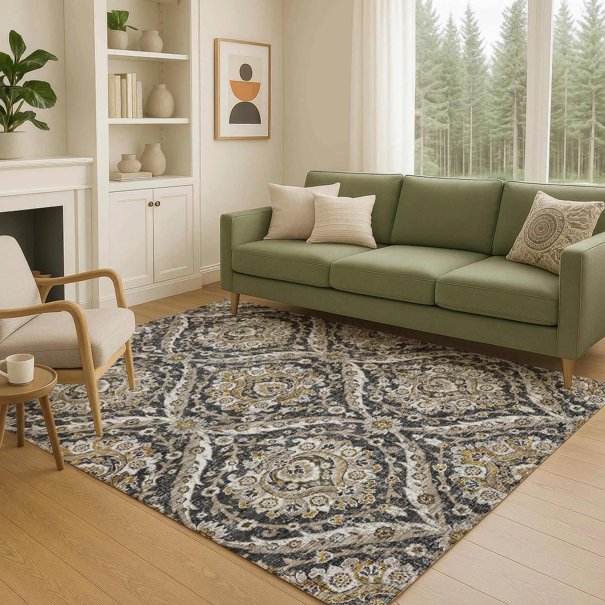 5' X 8' Black And Blue Floral Washable Indoor Outdoor Area Rug Homeroots Outdoor