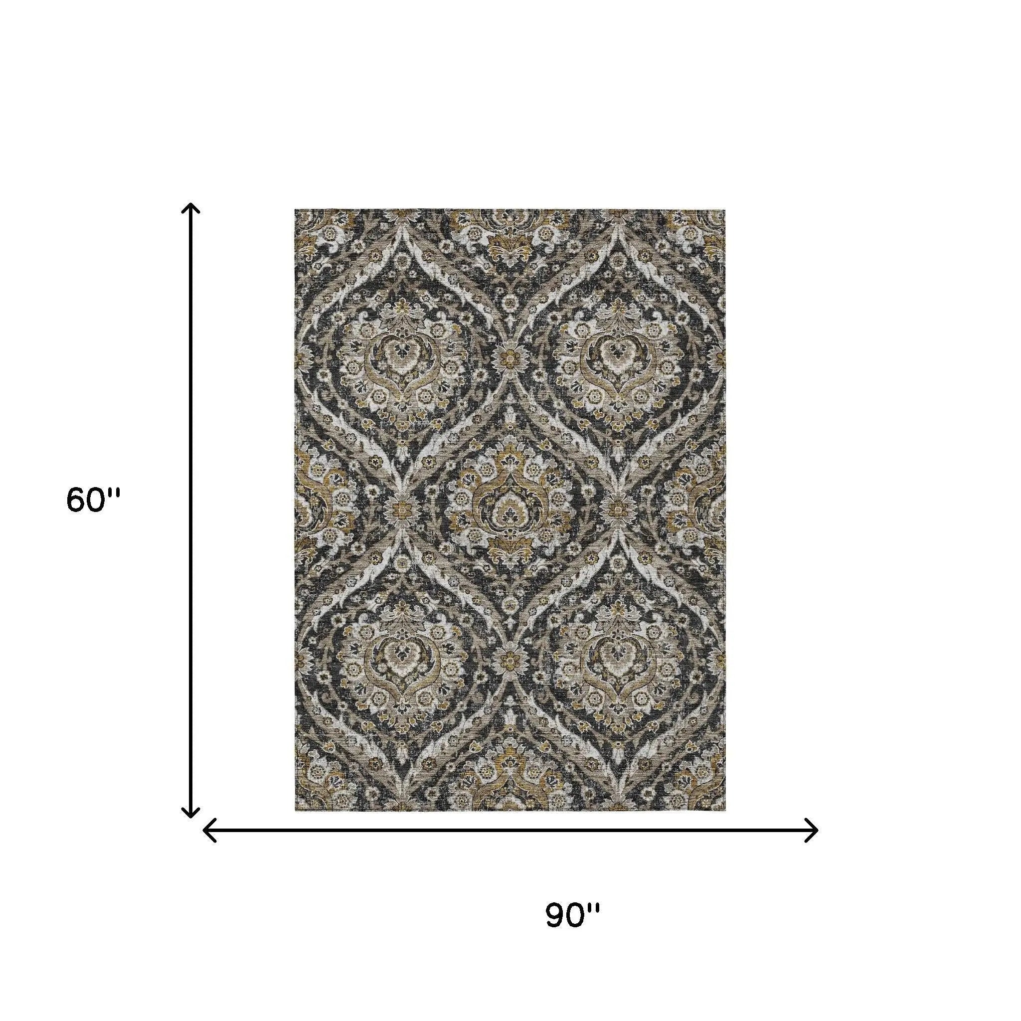 5' X 8' Black And Blue Floral Washable Indoor Outdoor Area Rug Homeroots Outdoor
