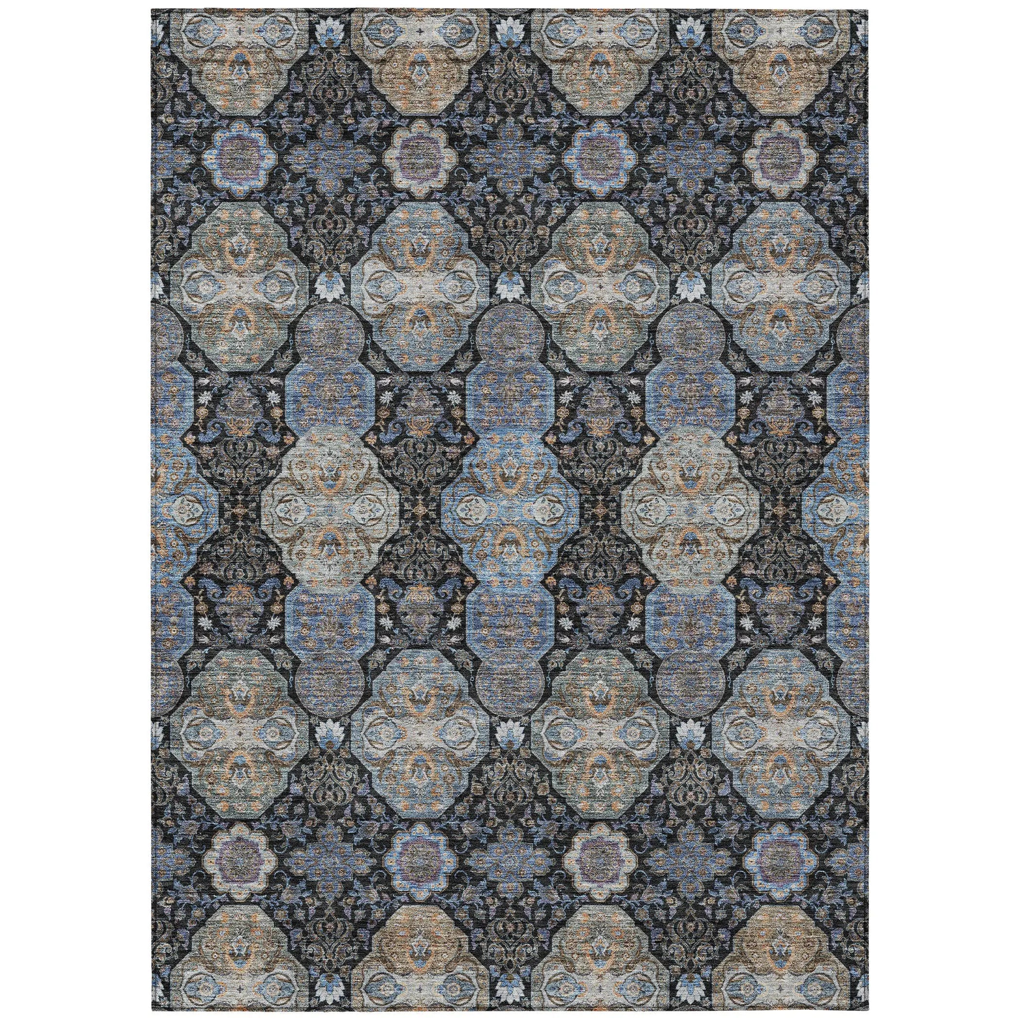 5' X 8' Black And Blue Floral Washable Indoor Outdoor Area Rug Homeroots Outdoor