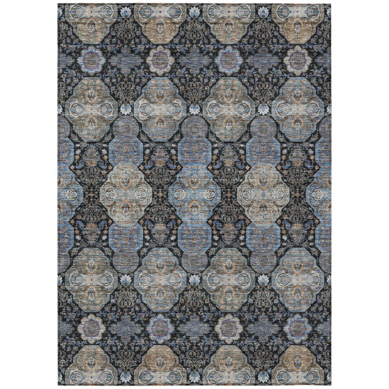 5' X 8' Black And Blue Floral Washable Indoor Outdoor Area Rug Homeroots Outdoor