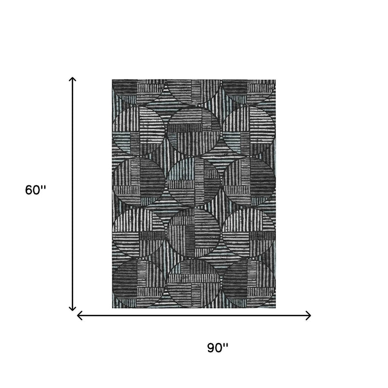 5' X 8' Black And Brown Geometric Washable Indoor Outdoor Area Rug Homeroots Outdoor