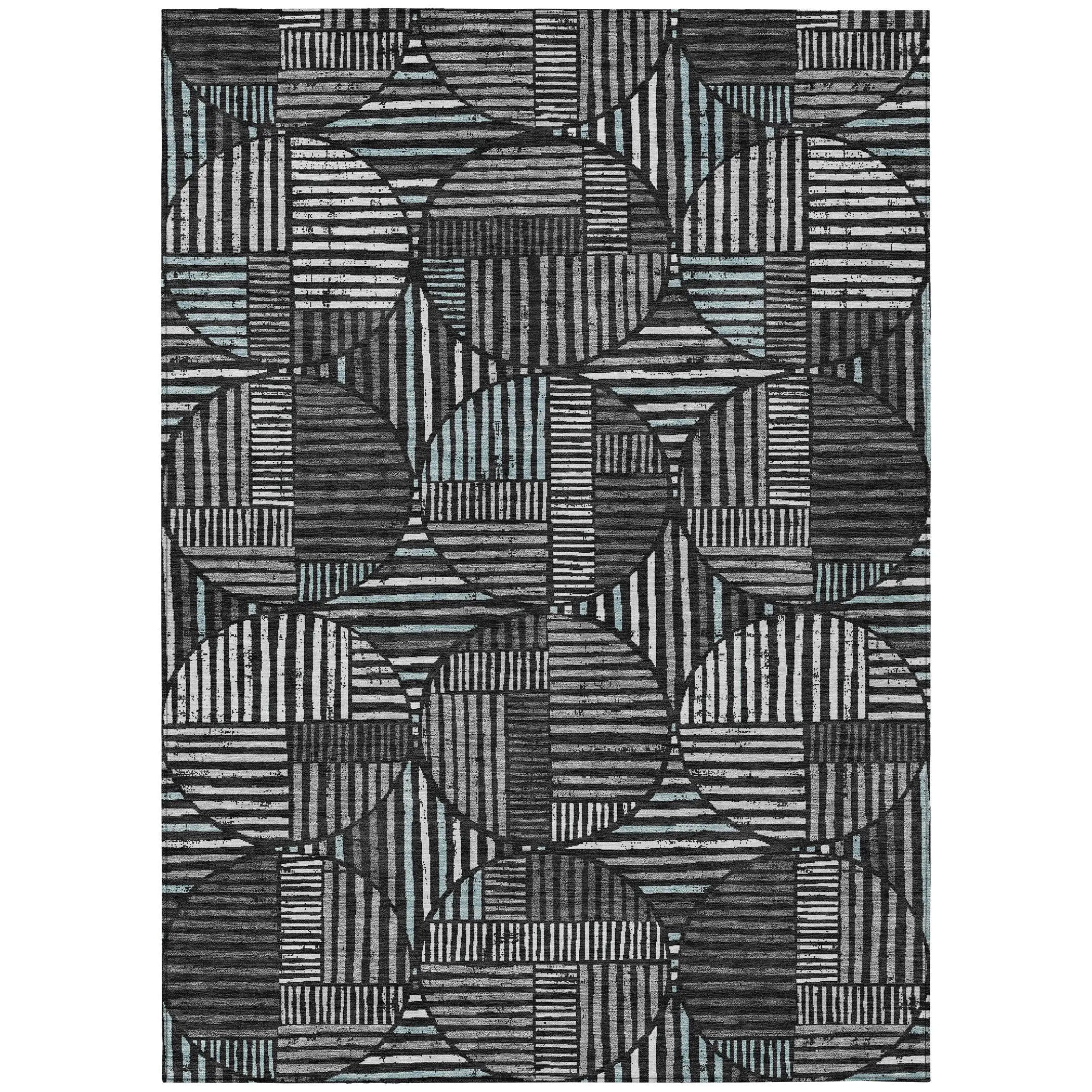 5' X 8' Black And Brown Geometric Washable Indoor Outdoor Area Rug Homeroots Outdoor