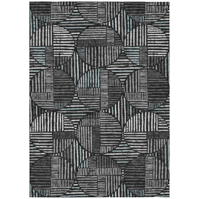5' X 8' Black And Brown Geometric Washable Indoor Outdoor Area Rug Homeroots Outdoor