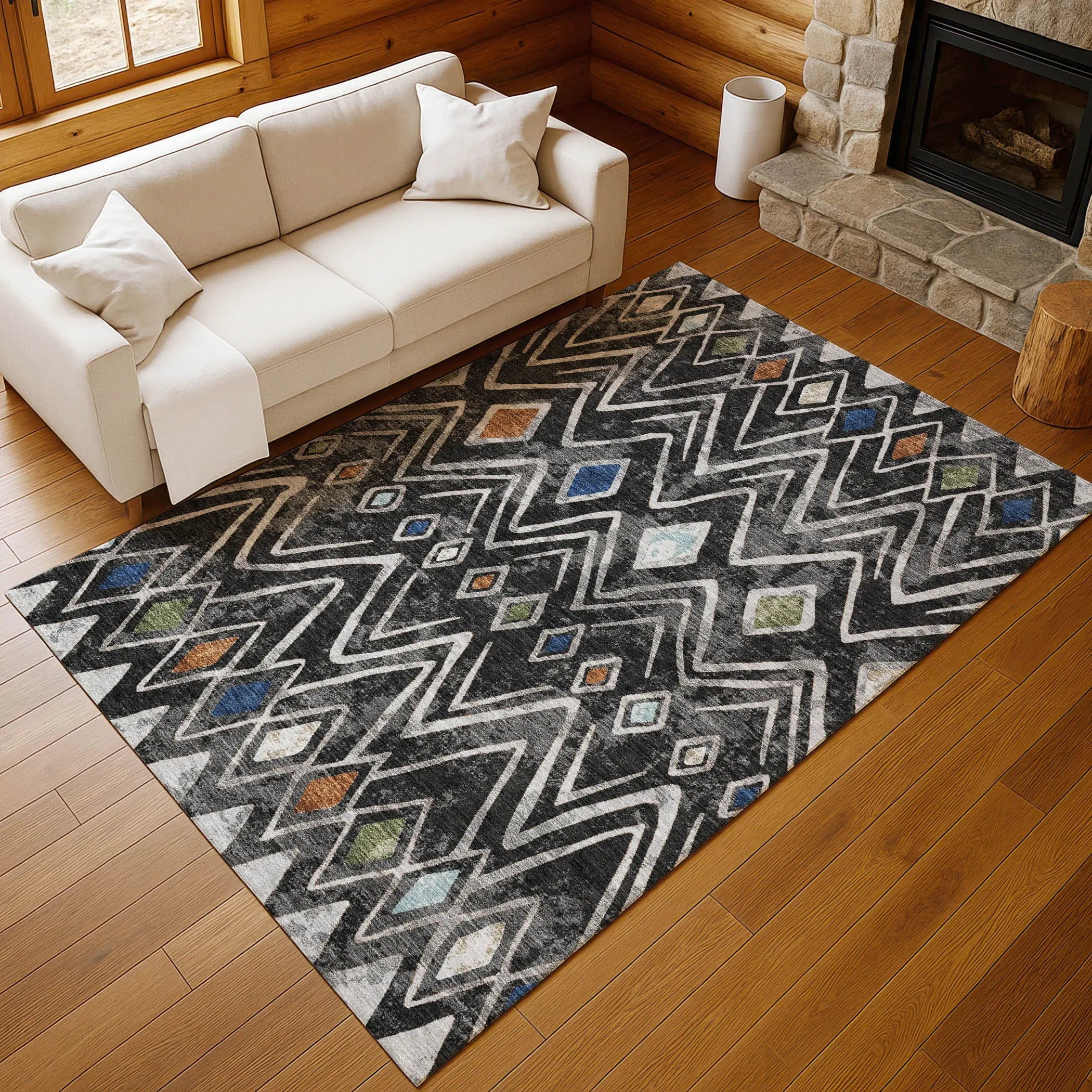 5' X 8' Black And Brown Geometric Washable Indoor Outdoor Area Rug Homeroots Outdoor