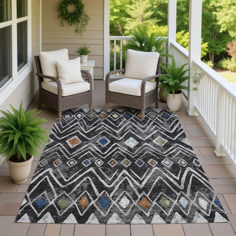 5' X 8' Black And Brown Geometric Washable Indoor Outdoor Area Rug Homeroots Outdoor
