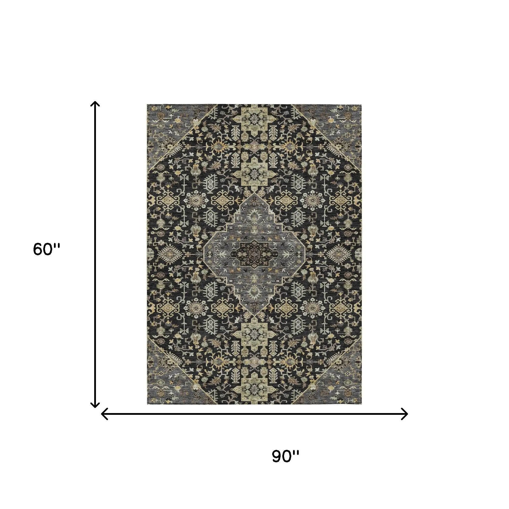 5' X 8' Black And Brown Medallion Washable Indoor Outdoor Area Rug Homeroots Outdoor