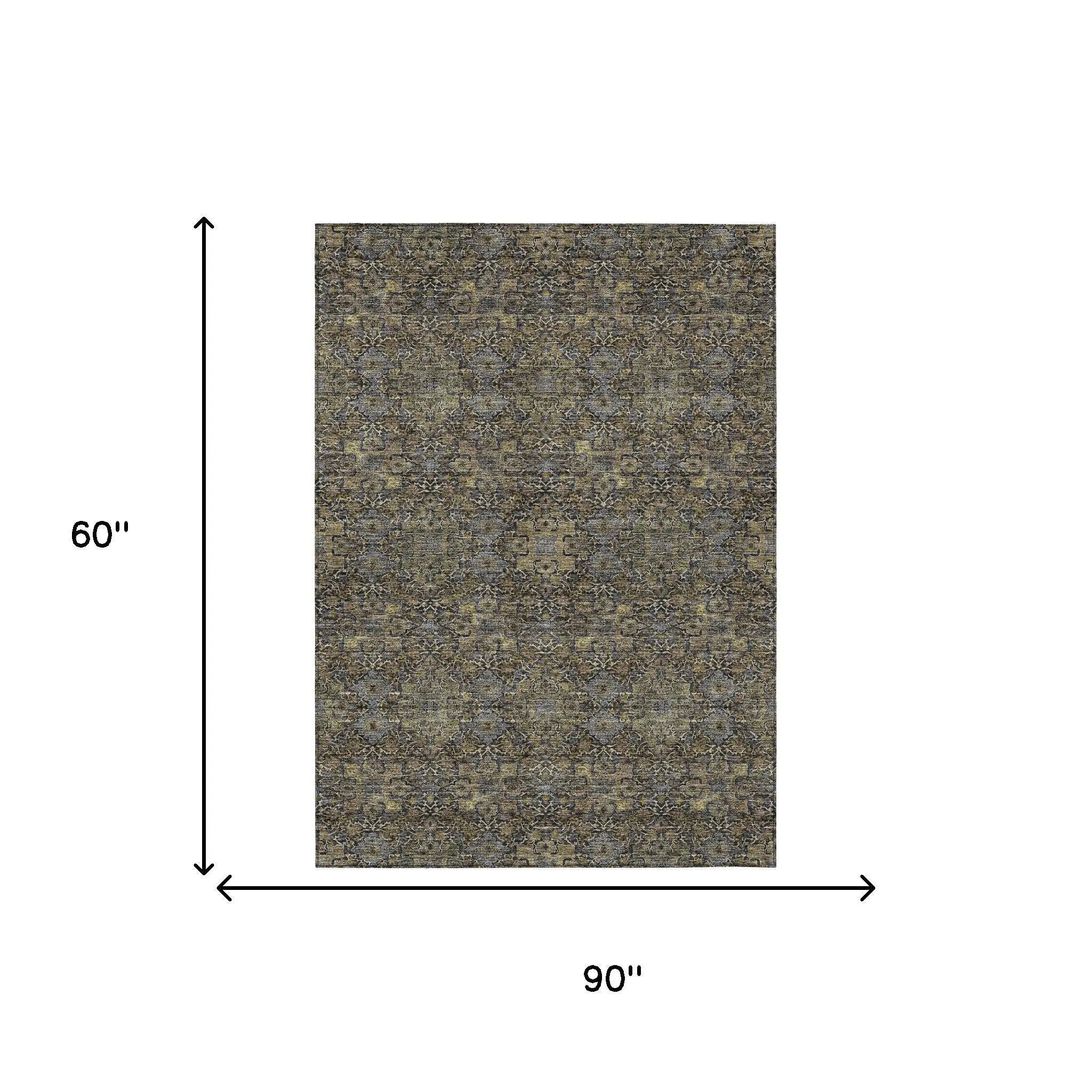 5' X 8' Black And Brown Oriental Washable Indoor Outdoor Area Rug Homeroots Outdoor