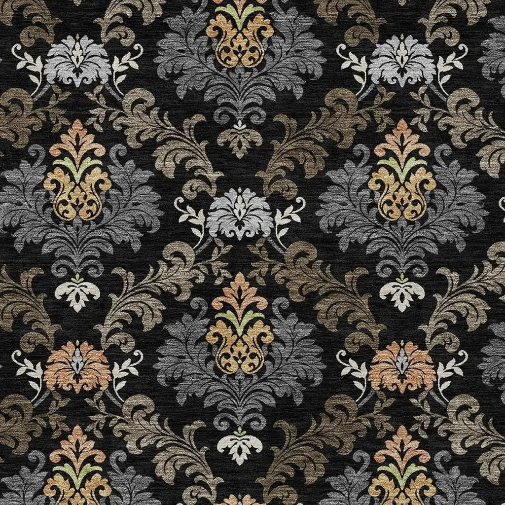 5' X 8' Black And Charcoal Damask Washable Indoor Outdoor Area Rug Homeroots Outdoor