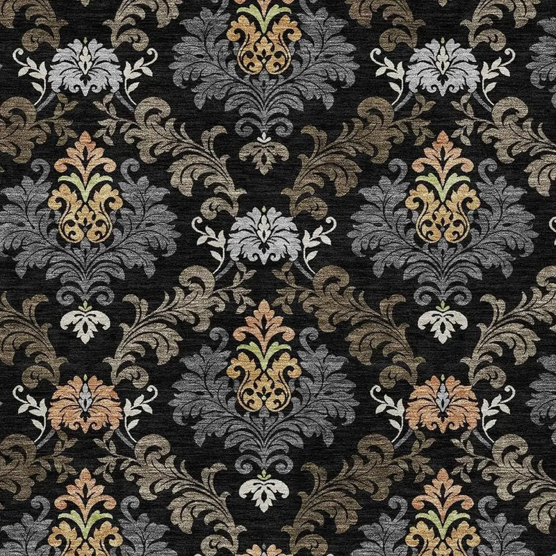 5' X 8' Black And Charcoal Damask Washable Indoor Outdoor Area Rug Homeroots Outdoor