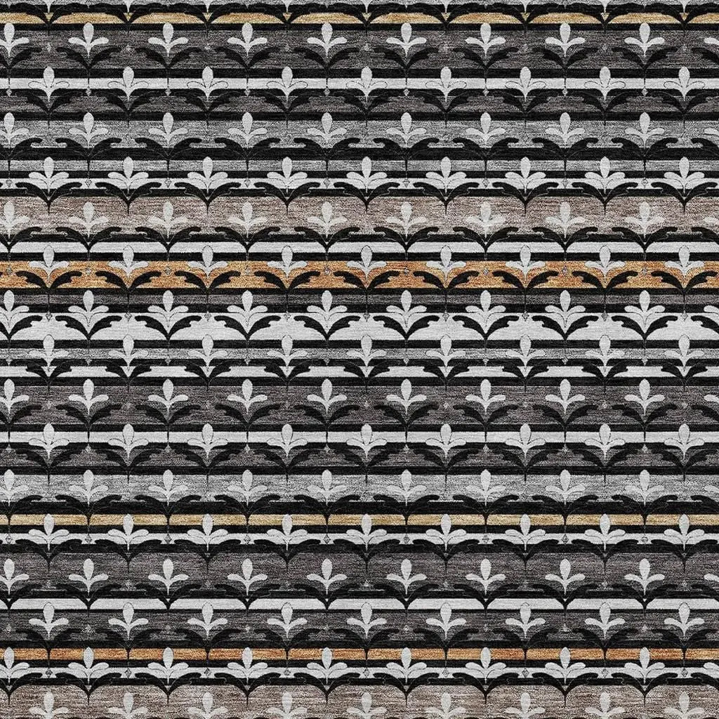 5' X 8' Black And Charcoal Damask Washable Indoor Outdoor Area Rug Homeroots Outdoor