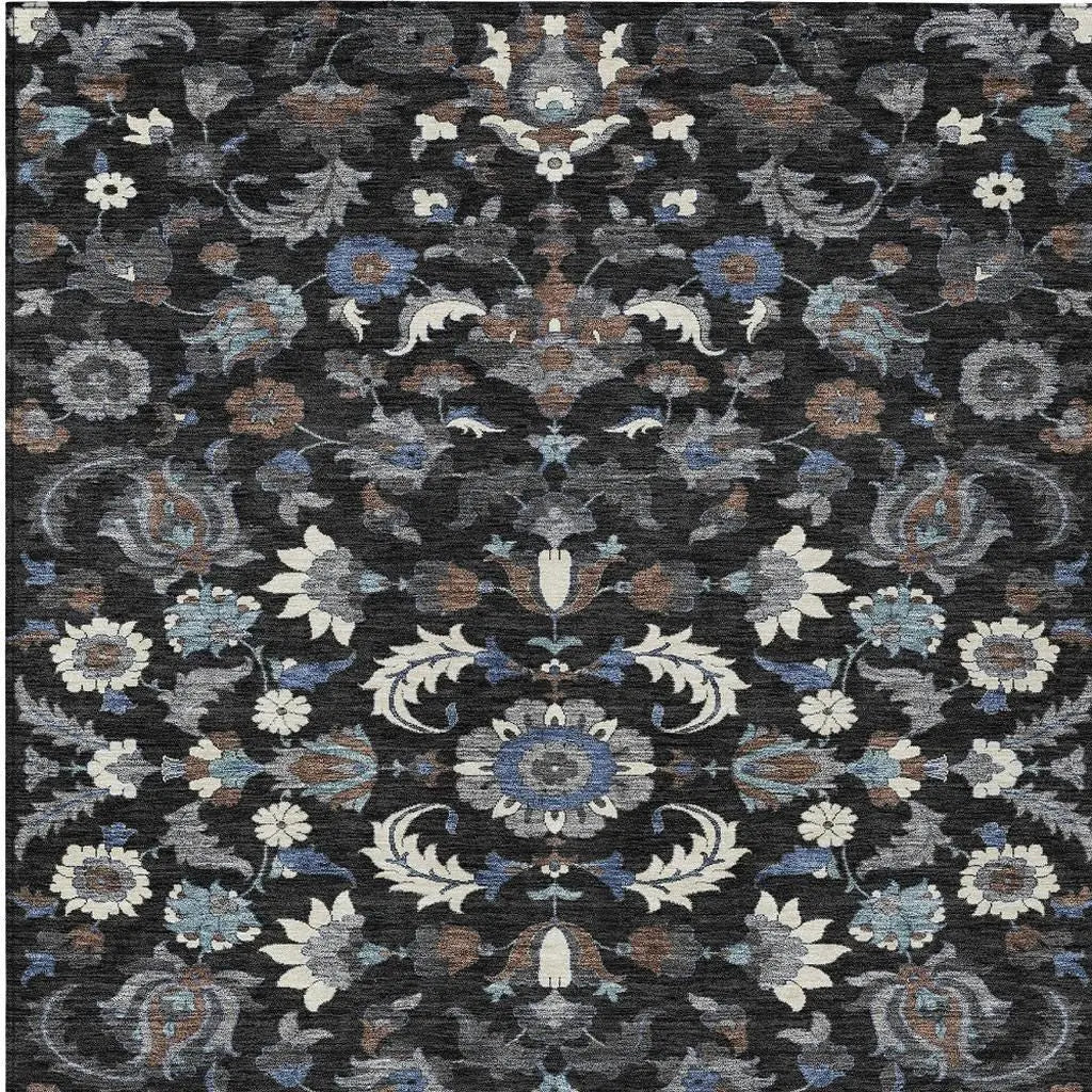 5' X 8' Black And Charcoal Floral Medallion Washable Indoor Outdoor Area Rug Homeroots Outdoor