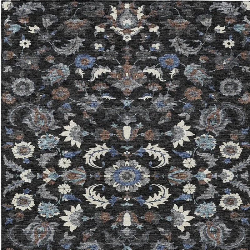 5' X 8' Black And Charcoal Floral Medallion Washable Indoor Outdoor Area Rug Homeroots Outdoor