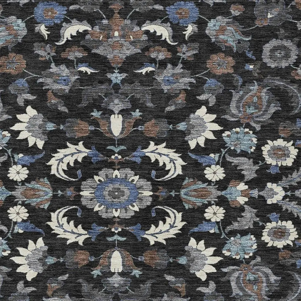 5' X 8' Black And Charcoal Floral Medallion Washable Indoor Outdoor Area Rug Homeroots Outdoor
