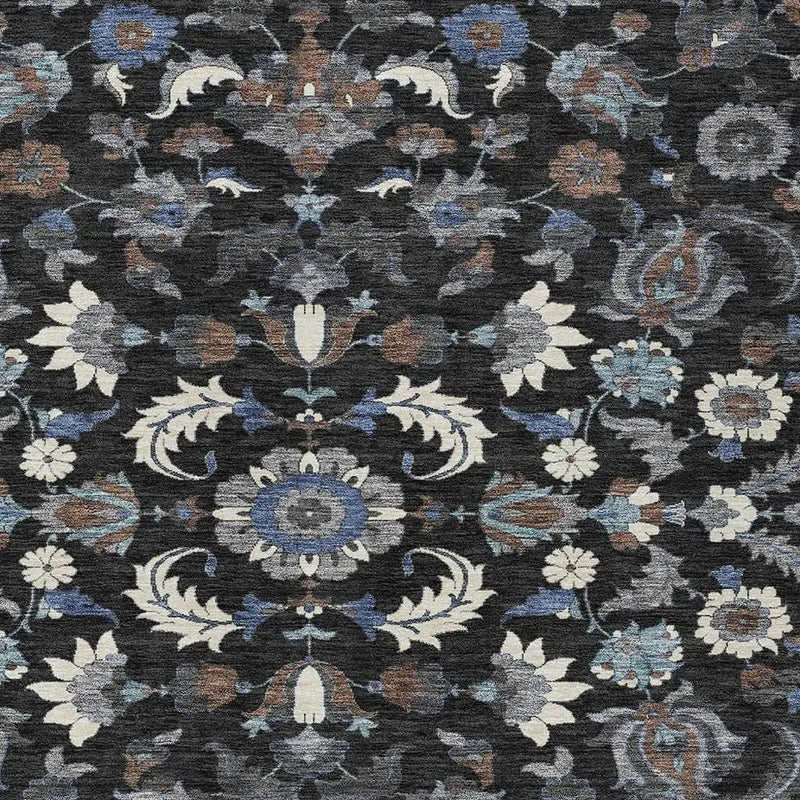 5' X 8' Black And Charcoal Floral Medallion Washable Indoor Outdoor Area Rug Homeroots Outdoor