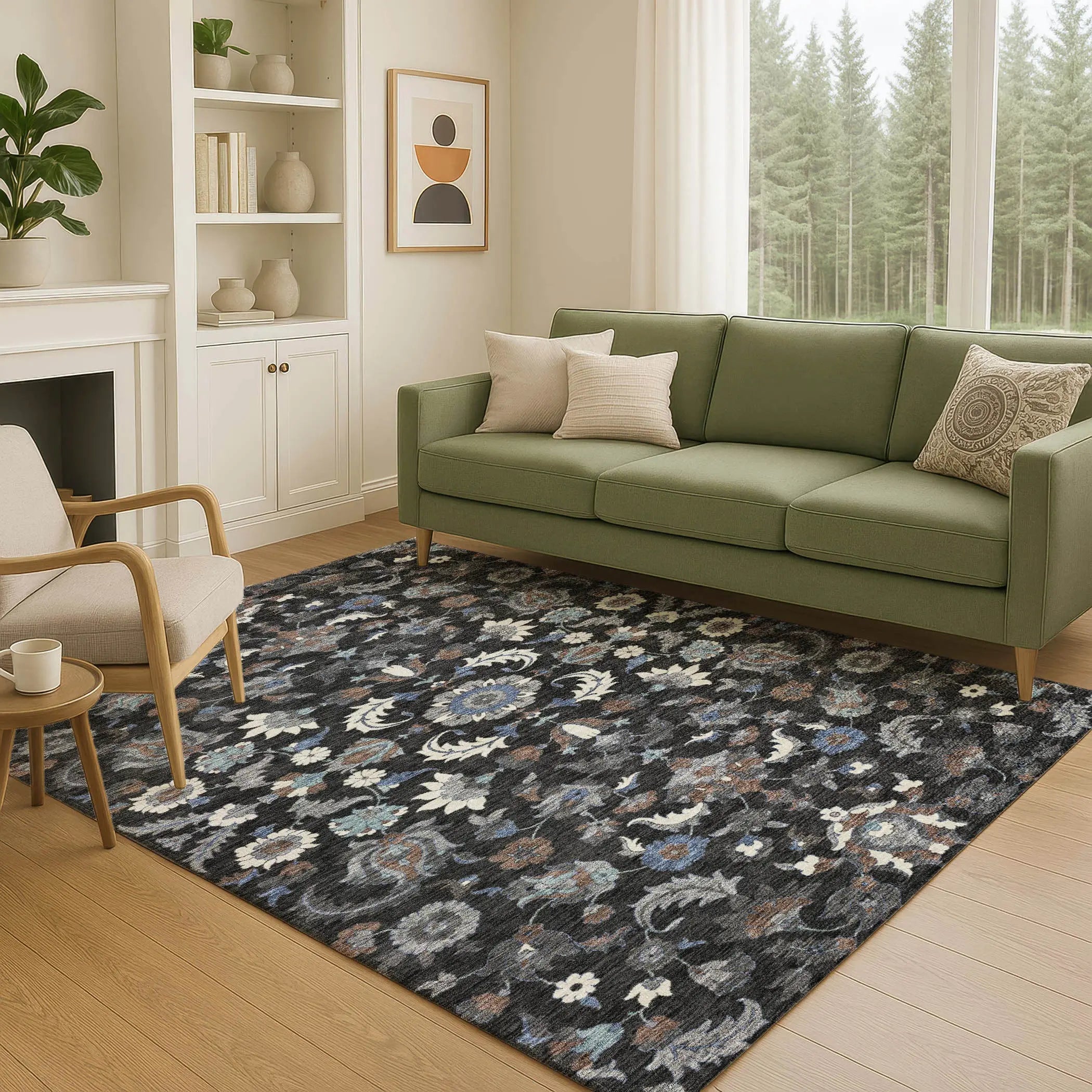 5' X 8' Black And Charcoal Floral Medallion Washable Indoor Outdoor Area Rug Homeroots Outdoor