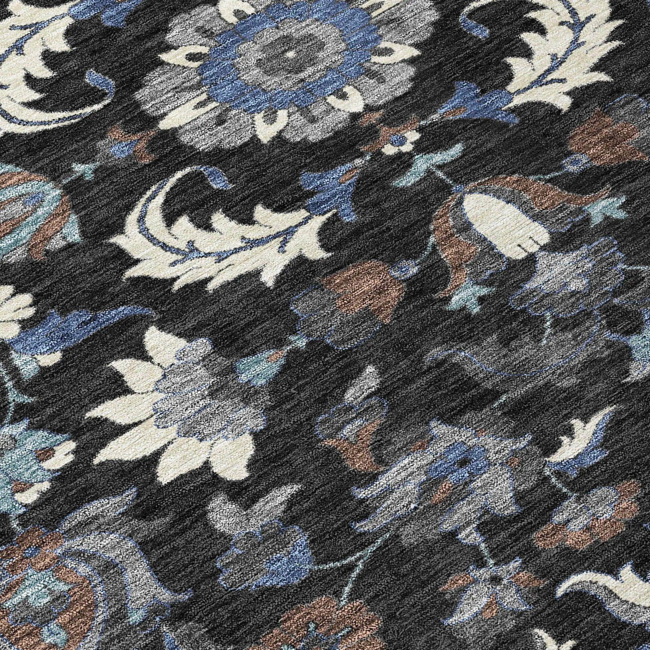 5' X 8' Black And Charcoal Floral Medallion Washable Indoor Outdoor Area Rug Homeroots Outdoor