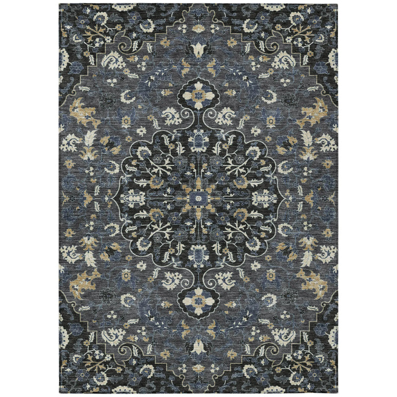 5' X 8' Black And Charcoal Floral Medallion Washable Indoor Outdoor Area Rug Homeroots Outdoor
