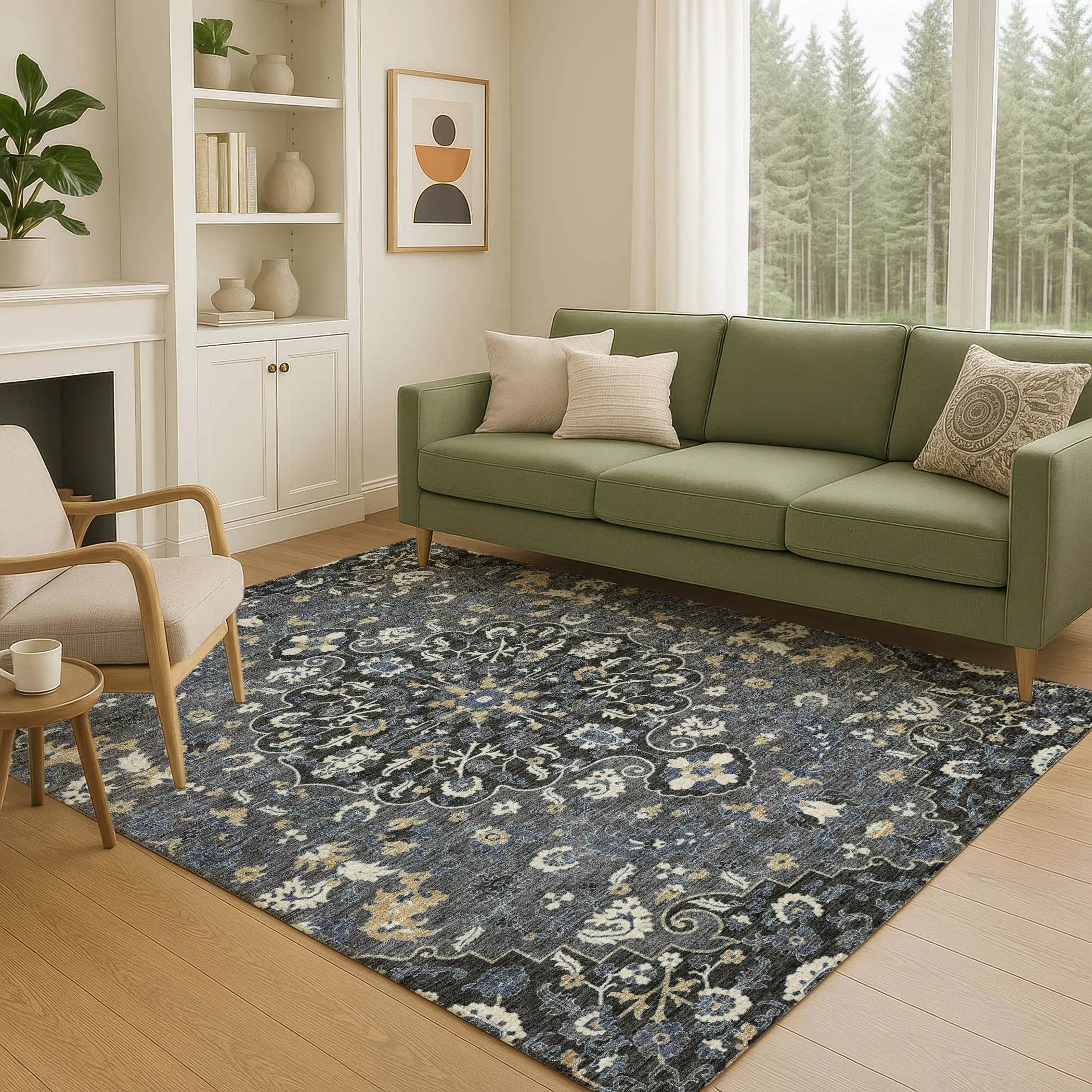 5' X 8' Black And Charcoal Floral Medallion Washable Indoor Outdoor Area Rug Homeroots Outdoor