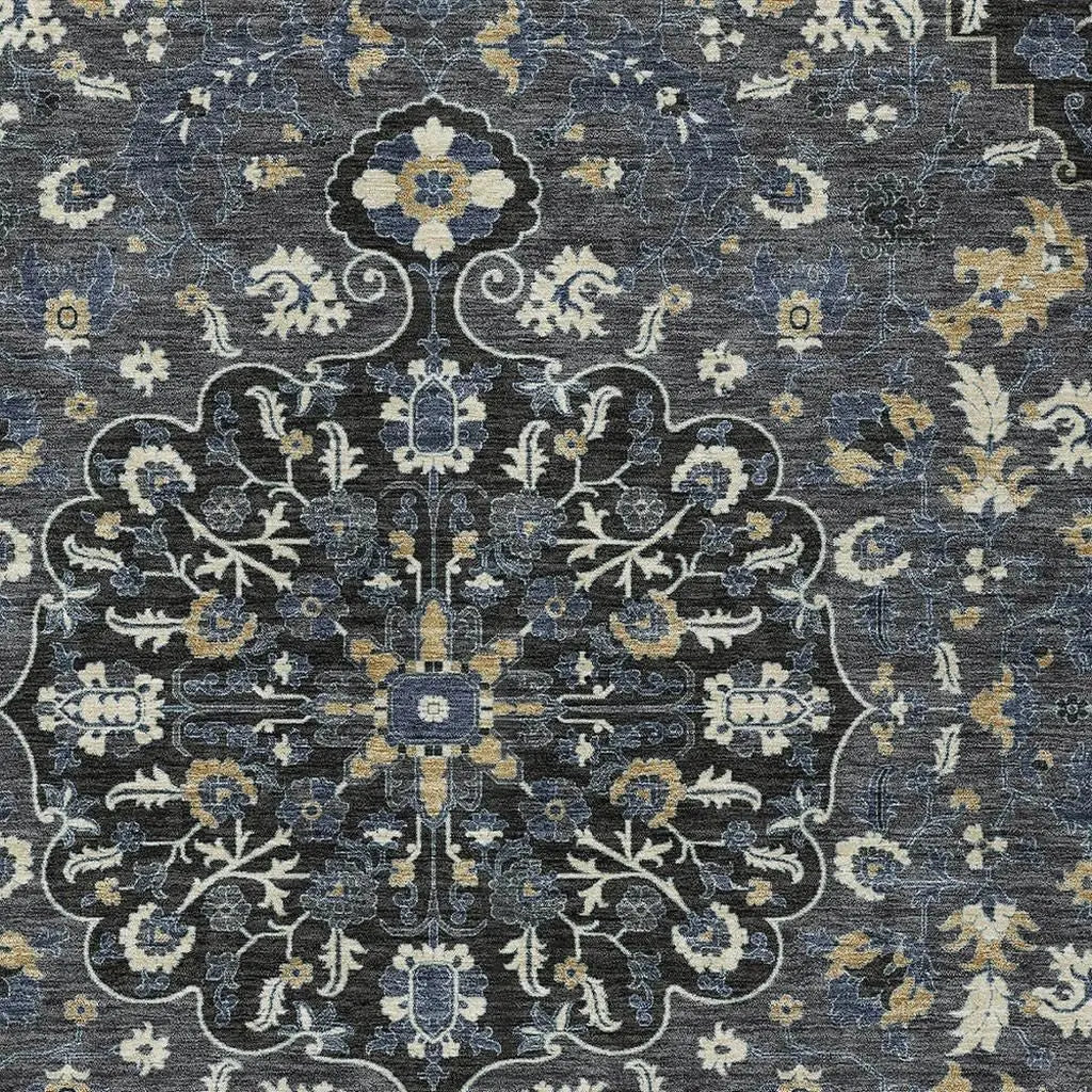 5' X 8' Black And Charcoal Floral Medallion Washable Indoor Outdoor Area Rug Homeroots Outdoor