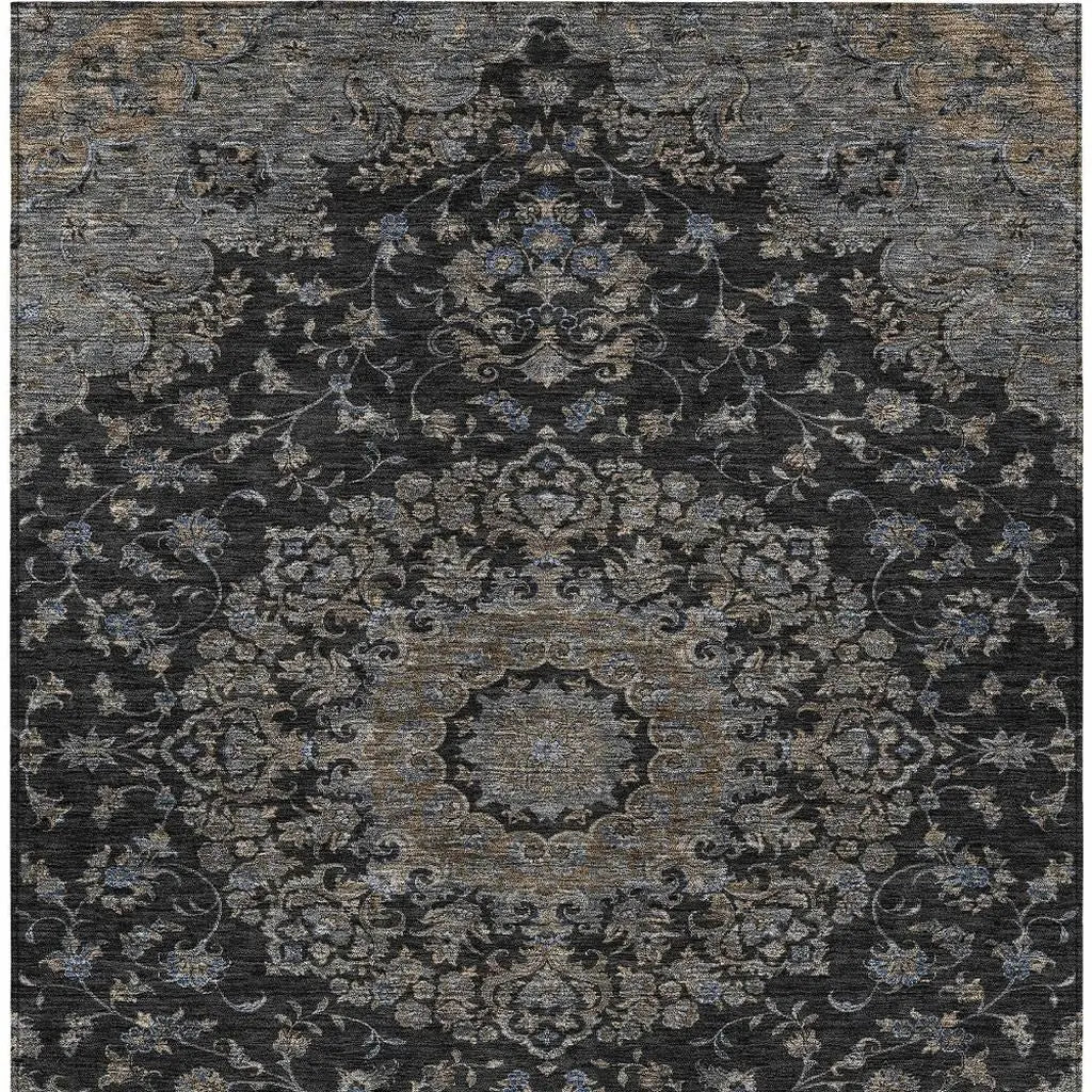 5' X 8' Black And Charcoal Floral Medallion Washable Indoor Outdoor Area Rug Homeroots Outdoor