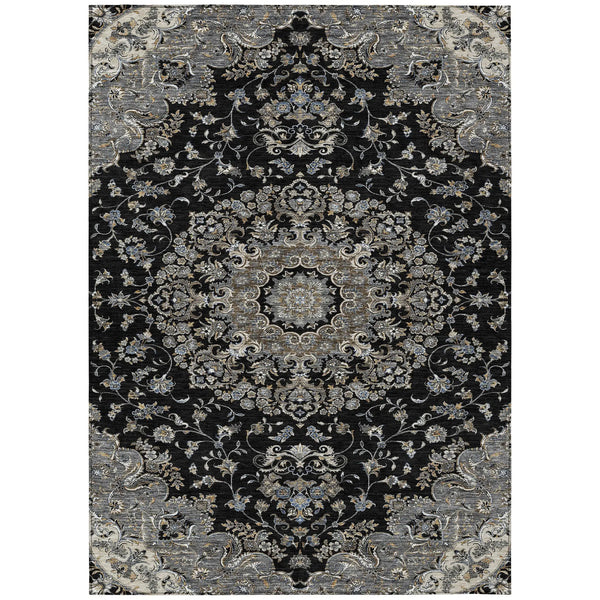 5' X 8' Black And Charcoal Floral Medallion Washable Indoor Outdoor Area Rug Homeroots Outdoor