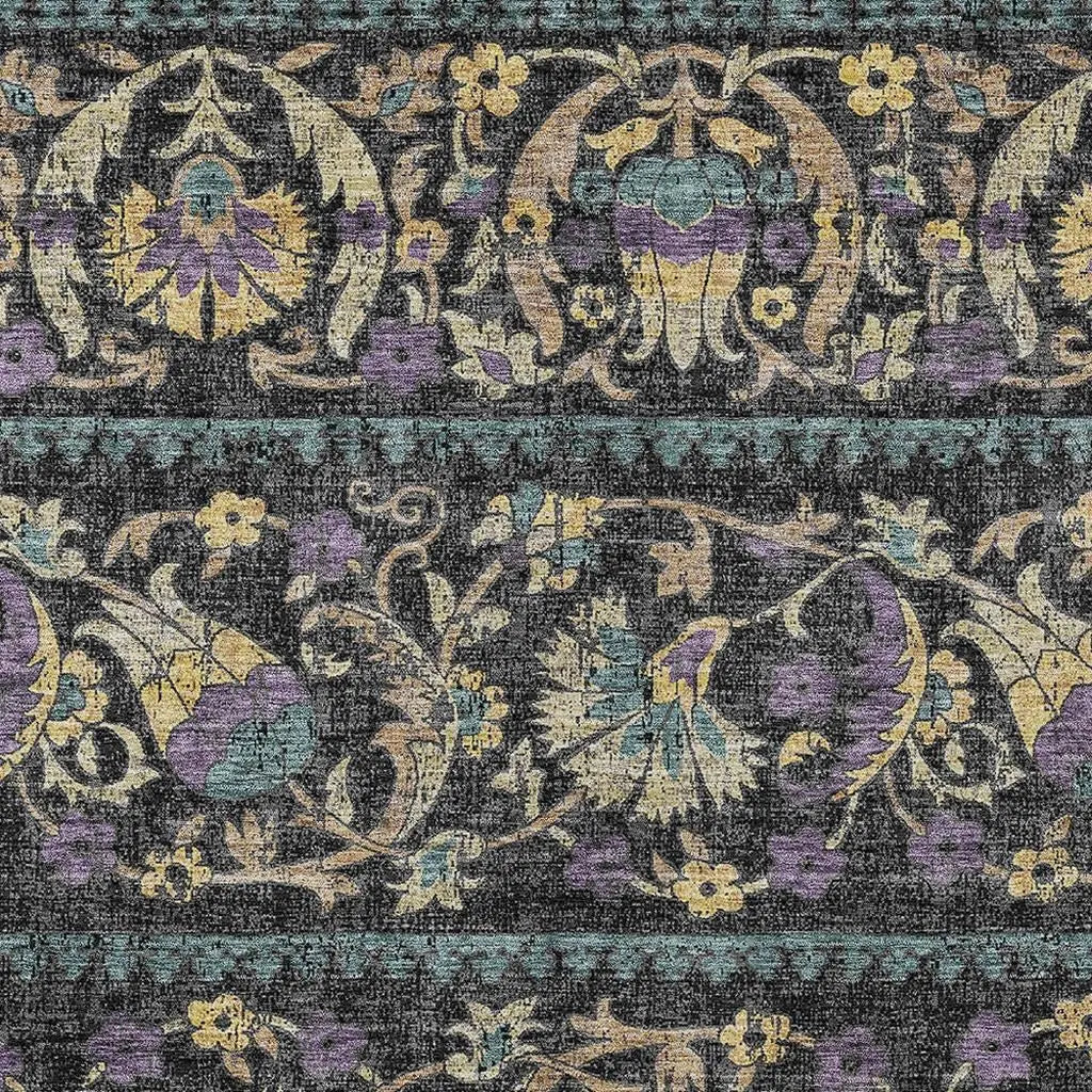 5' X 8' Black And Charcoal Floral Washable Indoor Outdoor Area Rug Homeroots Outdoor
