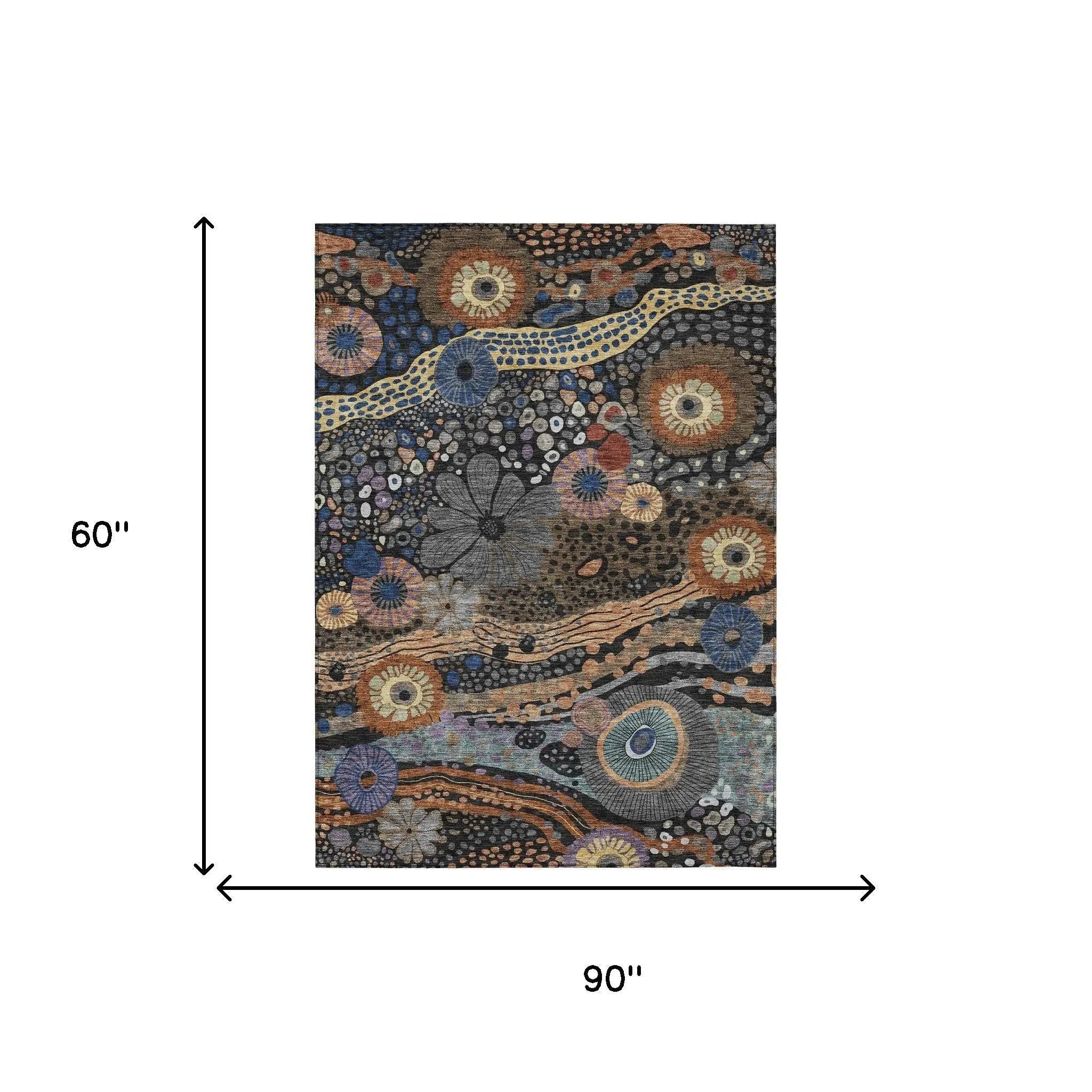 5' X 8' Black And Charcoal Floral Washable Indoor Outdoor Area Rug Homeroots Outdoor