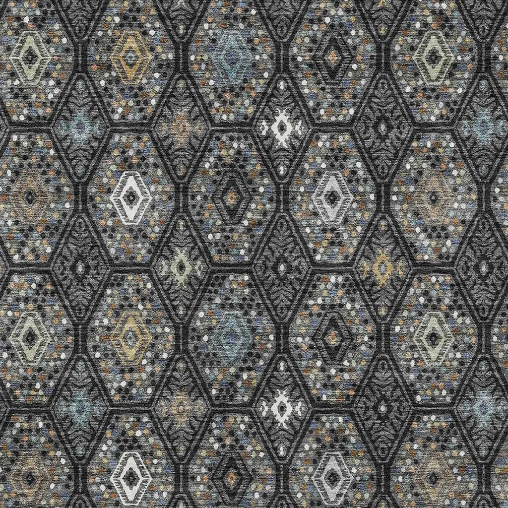 5' X 8' Black And Charcoal Geometric Washable Indoor Outdoor Area Rug Homeroots Outdoor