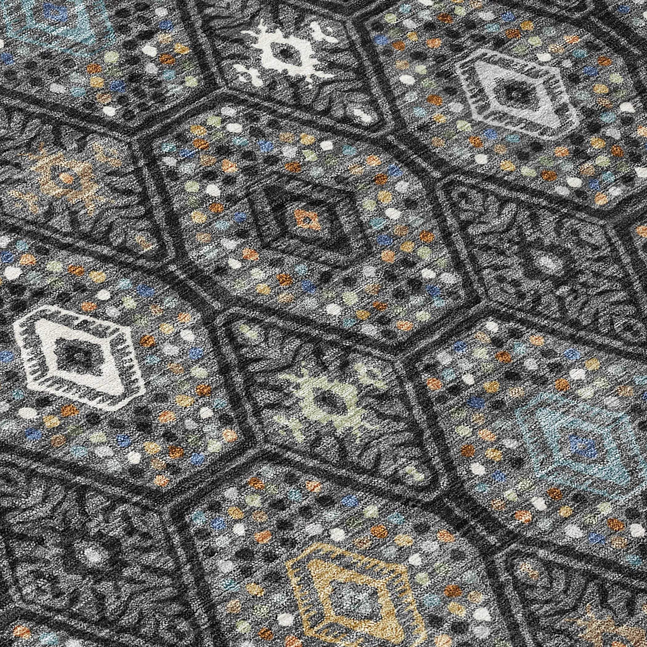 5' X 8' Black And Charcoal Geometric Washable Indoor Outdoor Area Rug Homeroots Outdoor
