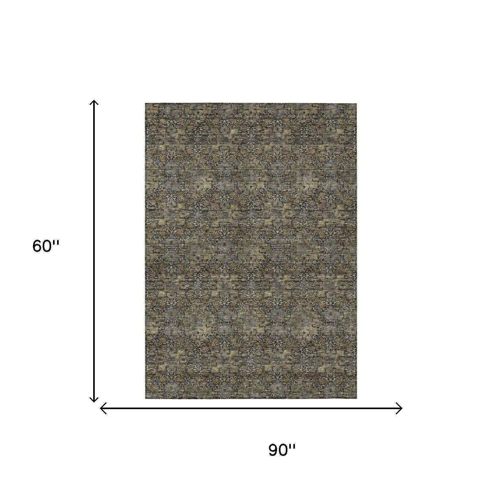 5' X 8' Black And Coffee Damask Washable Indoor Outdoor Area Rug Homeroots Outdoor