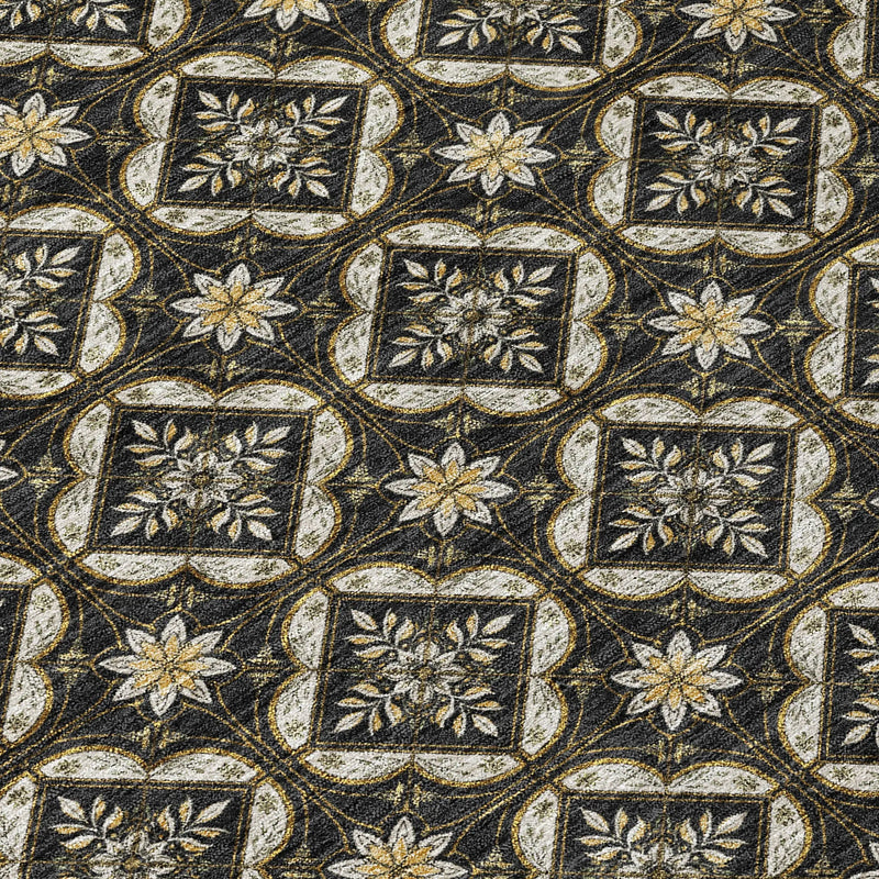 5' X 8' Black And Coffee Geometric Washable Indoor Outdoor Area Rug Homeroots Outdoor
